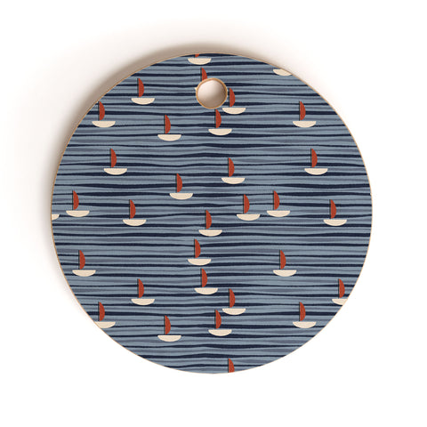 Alisa Galitsyna Watercolor Waves and Boats Cutting Board Round