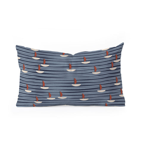 Alisa Galitsyna Watercolor Waves and Boats Oblong Throw Pillow