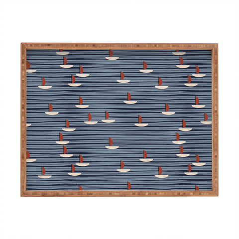 Alisa Galitsyna Watercolor Waves and Boats Rectangular Tray