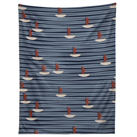 Alisa Galitsyna Watercolor Waves and Boats Tapestry