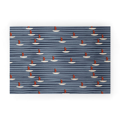 Alisa Galitsyna Watercolor Waves and Boats Welcome Mat