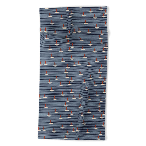 Alisa Galitsyna Watercolor Waves and Boats Beach Towel