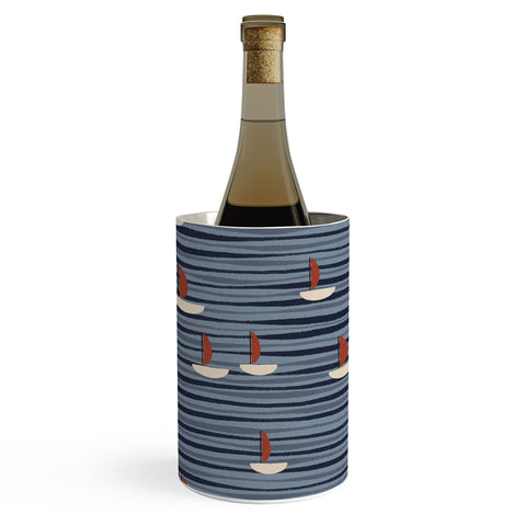 Alisa Galitsyna Watercolor Waves and Boats Wine Chiller