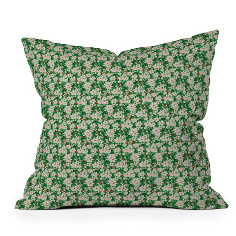 alison janssen Holiday Green Floral Outdoor Throw Pillow