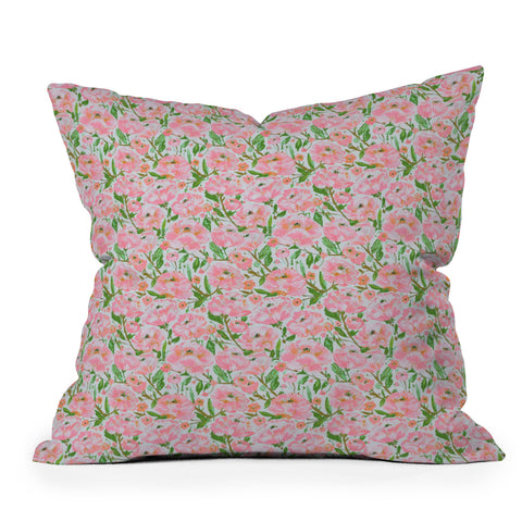 alison janssen Pink Summer Roses Outdoor Throw Pillow