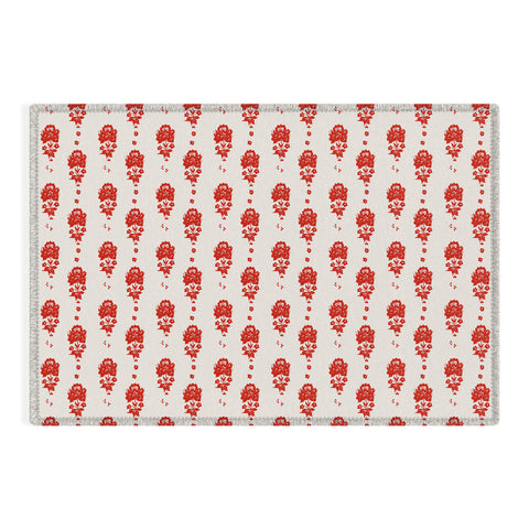 alison janssen Red Floral Block Print Outdoor Rug