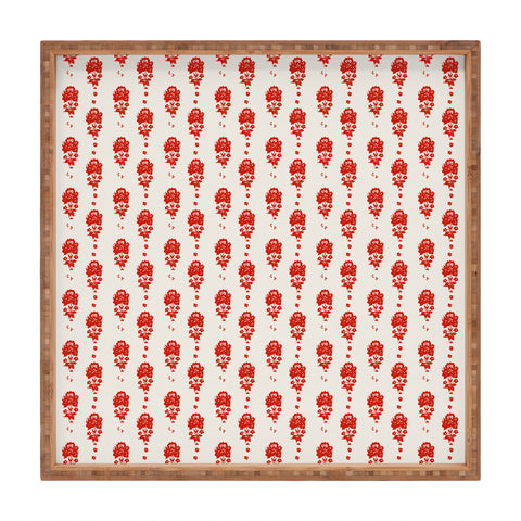 alison janssen Red Floral Block Print Square Tray