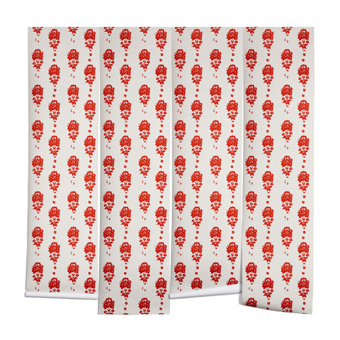 alison janssen Red Floral Block Print Wall Mural