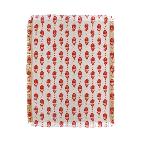 alison janssen Red Floral Block Print Throw Blanket