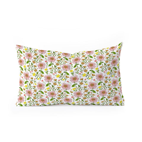 alison janssen Summer Floral pink yellow Oblong Throw Pillow