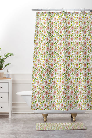 alison janssen Summer Floral pink yellow Shower Curtain And Mat