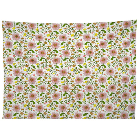 alison janssen Summer Floral pink yellow Tapestry