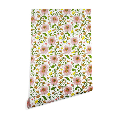 alison janssen Summer Floral pink yellow Wallpaper