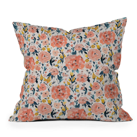 alison janssen Tropical Coral Floral Outdoor Throw Pillow
