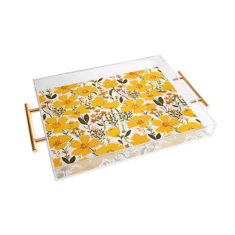 alison janssen Yellow roaming wildflowers Acrylic Tray