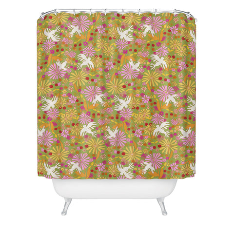 Alja Horvat Birds Flowers Shower Curtain