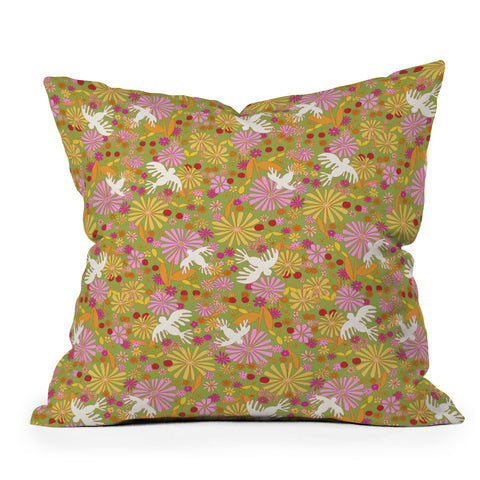Alja Horvat Birds Flowers Throw Pillow