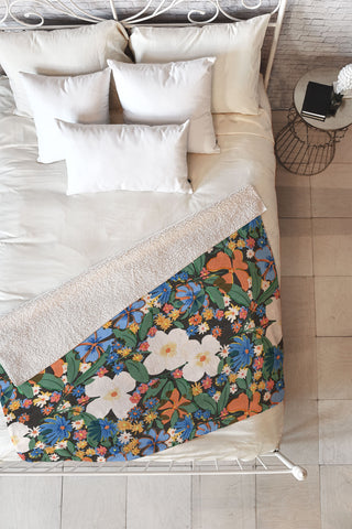 Alja Horvat Grandmas Garden Dark Background Fleece Throw Blanket