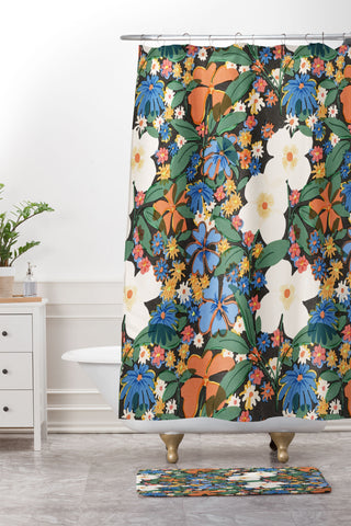 Alja Horvat Grandmas Garden Dark Background Shower Curtain And Mat