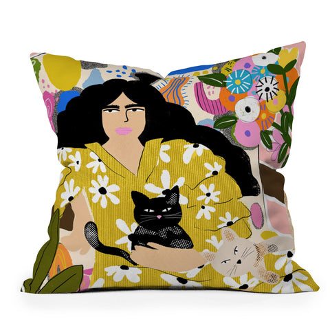 Alja Horvat Life with cats Outdoor Throw Pillow