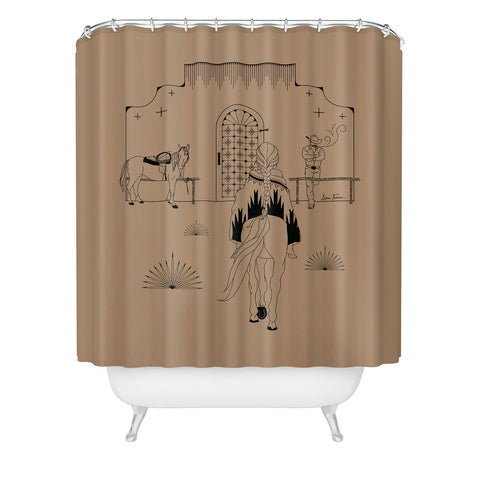 Allie Falcon Last Stop Tan Black Shower Curtain