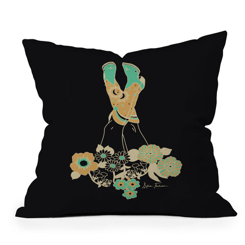 Allie Falcon Love Stoned Cowboy Boots Emerald Outdoor Throw Pillow