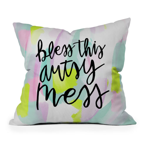 Allyson Johnson Bless this artsy mess Outdoor Throw Pillow