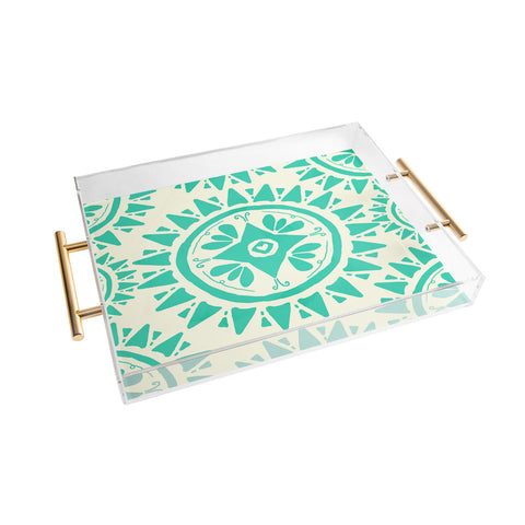 Allyson Johnson Boho Medallion Bright Teal Acrylic Tray
