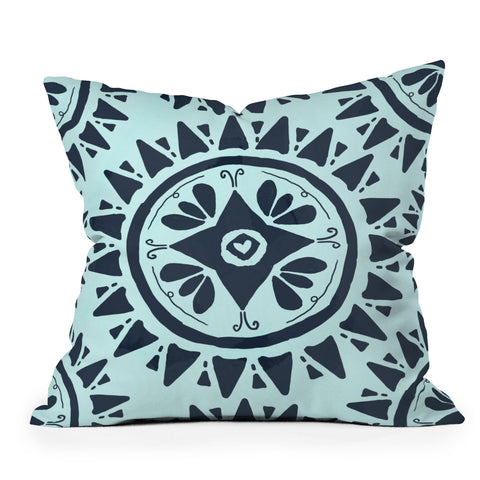 Allyson Johnson Boho Medallion Navy Outdoor Throw Pillow