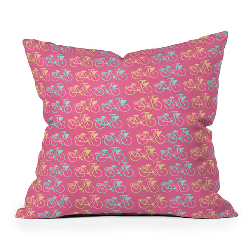 Allyson Johnson Bright Bikes Outdoor Throw Pillow