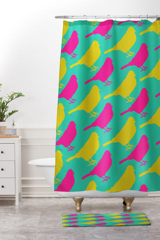 Allyson Johnson Bright Birdies Shower Curtain And Mat