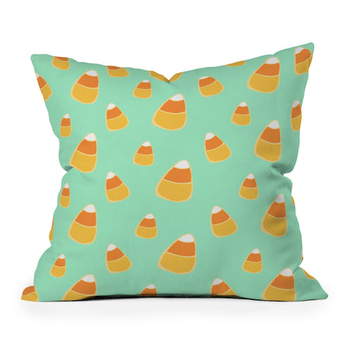 Allyson Johnson Candy Corn Blue Outdoor Throw Pillow