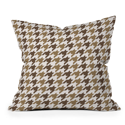 Allyson Johnson Classy Brown Houndstooth Outdoor Throw Pillow