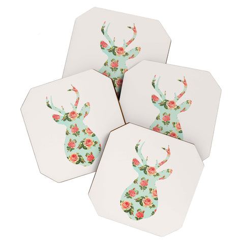 Allyson Johnson Floral Deer Silhouette Coaster Set