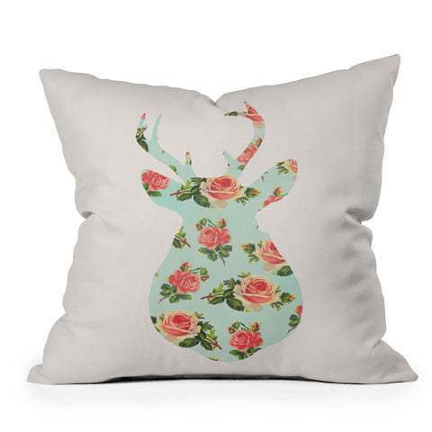 Allyson Johnson Floral Deer Silhouette Outdoor Throw Pillow