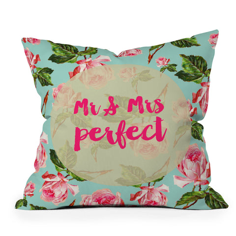 Allyson Johnson Floral Mr and Mrs Perfect Outdoor Throw Pillow