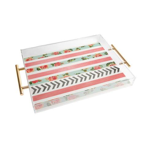 Allyson Johnson Floral Stripes And Arrows Acrylic Tray