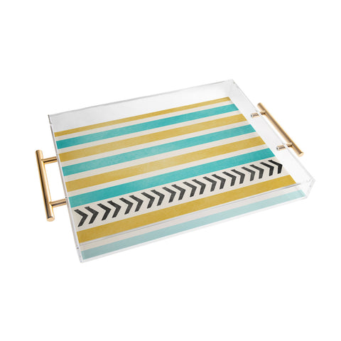 Allyson Johnson Green And Blue Stripes And Arrows Acrylic Tray