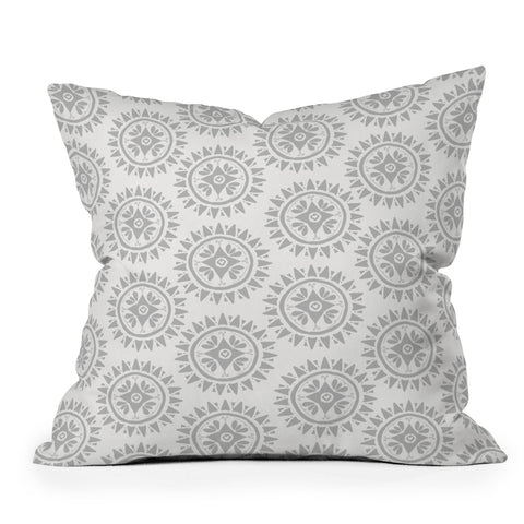 Allyson Johnson Grey Medallion Pattern Outdoor Throw Pillow