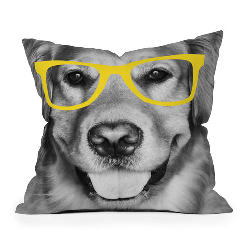 Allyson Johnson Hippest Dog Yellow Outdoor Throw Pillow