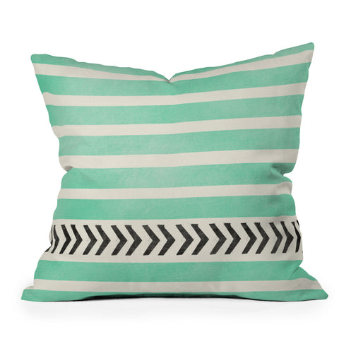 Allyson Johnson Mint Stripes And Arrows Outdoor Throw Pillow