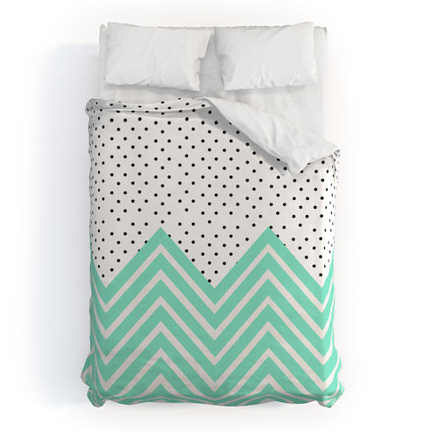Allyson Johnson Minty Chevron And Dots Duvet Cover