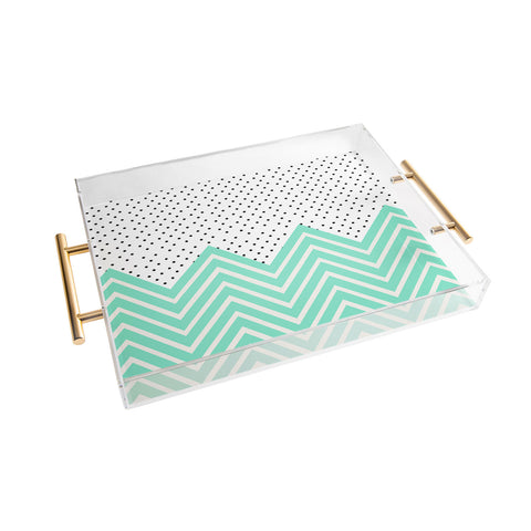 Allyson Johnson Minty Chevron And Dots Acrylic Tray