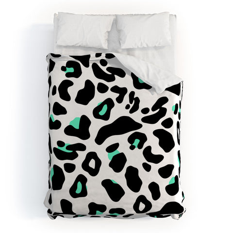 Allyson Johnson Neon Turquoise Leopard Duvet Cover