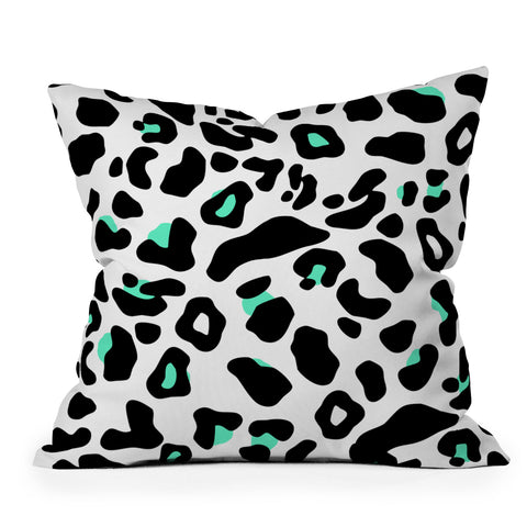 Allyson Johnson Neon Turquoise Leopard Outdoor Throw Pillow