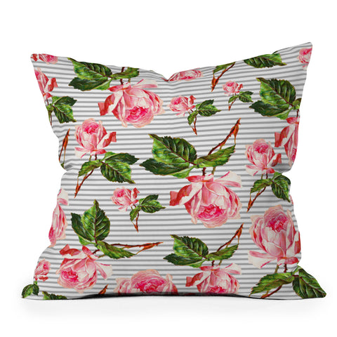 Allyson Johnson Roses and stripes Outdoor Throw Pillow