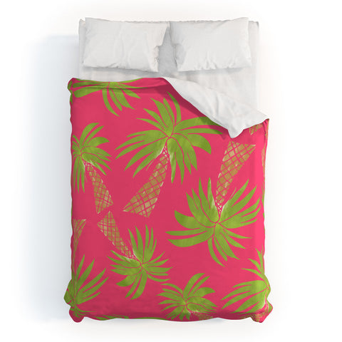 Allyson Johnson Summer Palm Trees Pink Duvet Cover