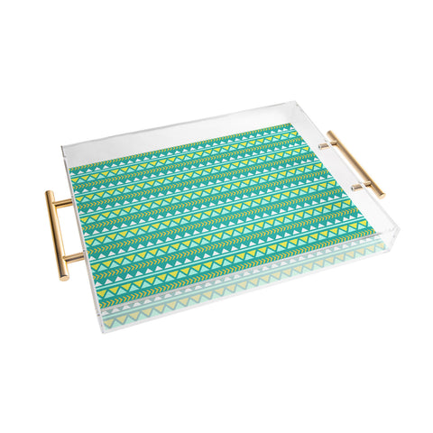 Allyson Johnson Teal And Yellow Aztec Acrylic Tray