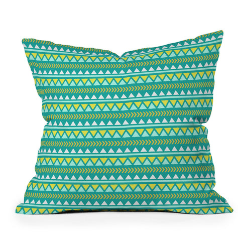 Allyson Johnson Teal And Yellow Aztec Outdoor Throw Pillow