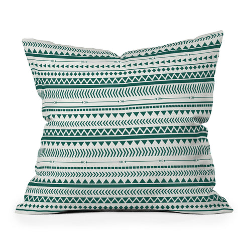 Allyson Johnson Teal Aztec Outdoor Throw Pillow